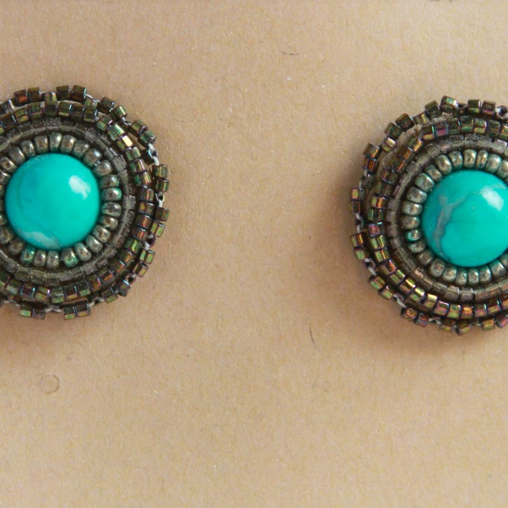 Faux Turquoise Vintage Button Earrings